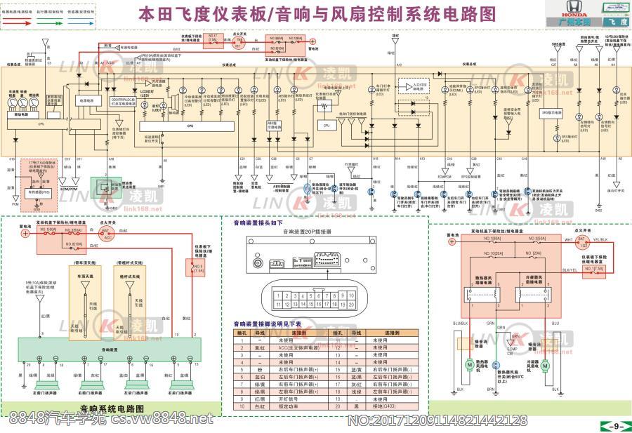 广州本田飞度仪表板、音响与风扇控制系统电路图